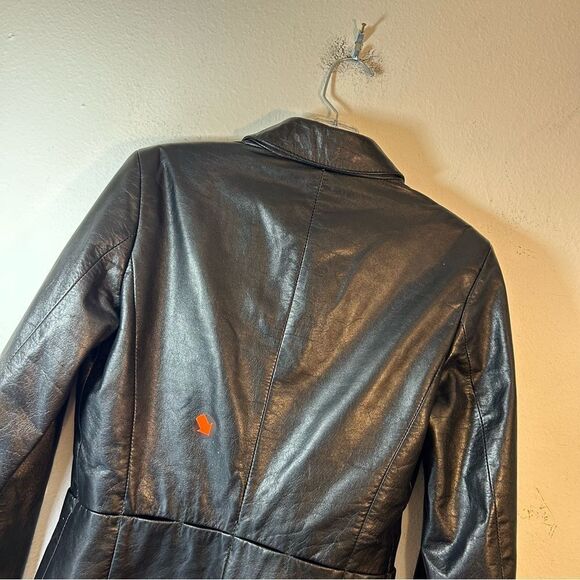 EXTE COLLEZIONE VERSACE WOMANS LEATHER JACKET BLAZER 42 US 6 BLACK ITALY CUT OUT - Picture 14 of 16